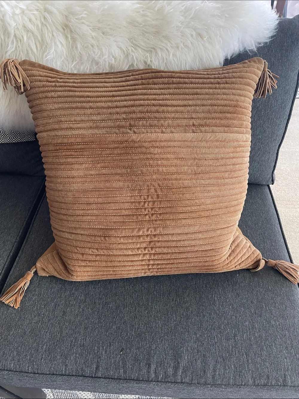 Williams Sonoma pillow cushion cover XL leather suede 20x20”